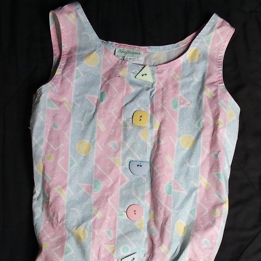 Vintage Rare Editions Abstract Geometric Stripes Pastel Midi Dress Sleeveless